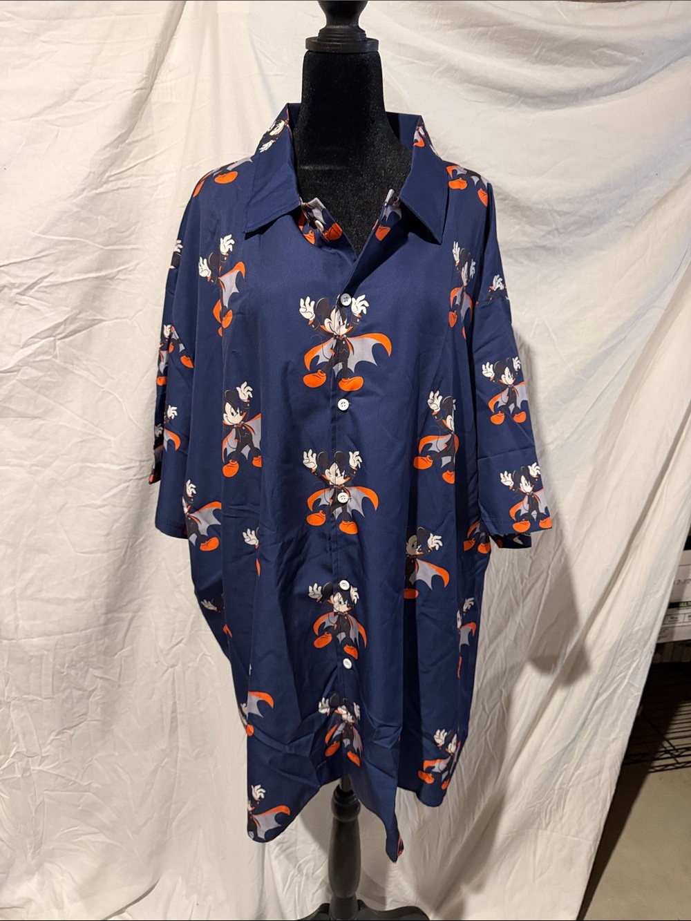 Disney Halloween Navy Short-Sleeve Button-Down Shirt with Orange Accents